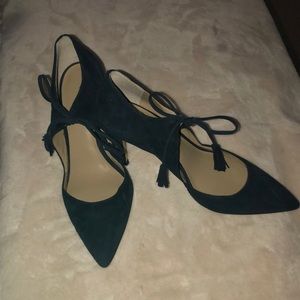 Ann Taylor Navy Blue suede ankle tie pumps